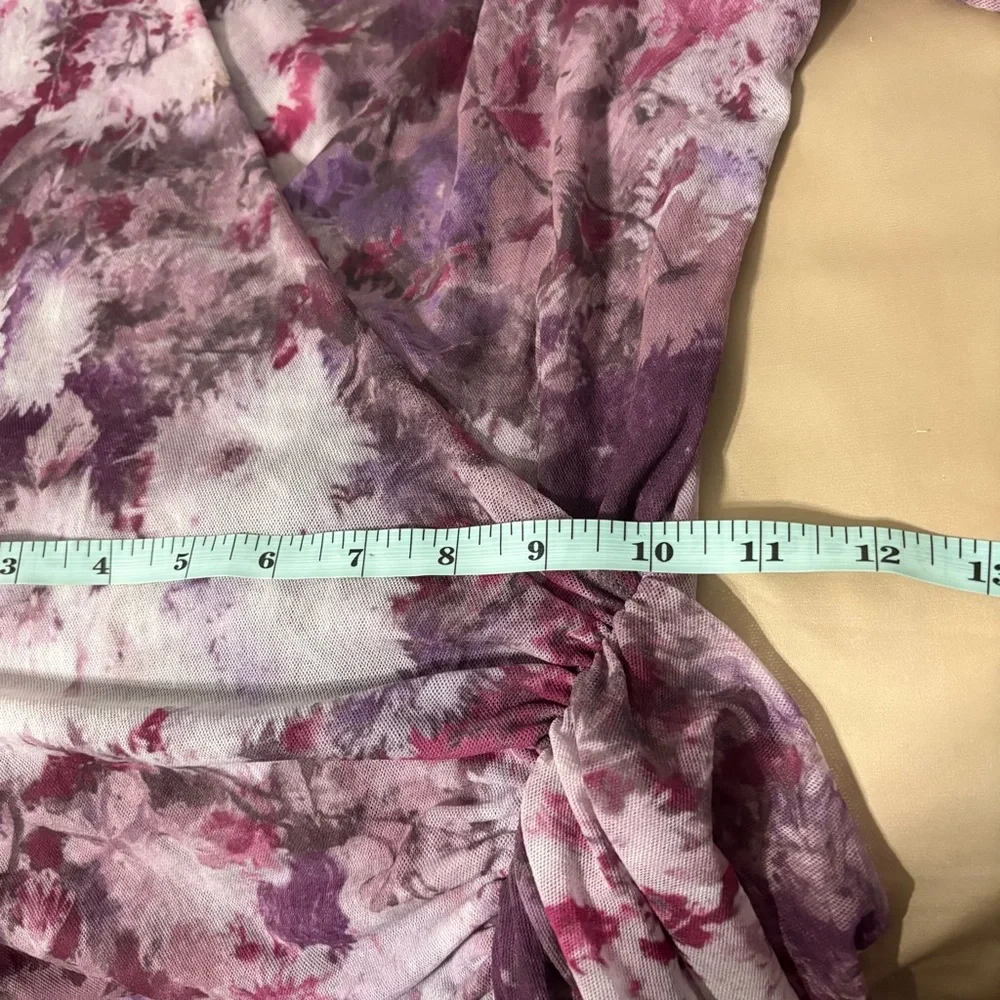 Sweet Pea Babydoll Top Women’s M V-Neck Purple Mesh Floral Faux Wrap Vintage Y2K - Picture 7 of 8